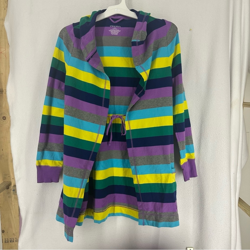 Xhilaration Striped Hooded Front Tie Long Sleeve Sleepwear Cover Up Womens XS